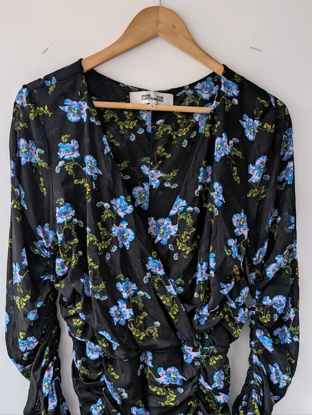 Diane Von Furstenberg Floral Ruched Mesh Midi Dress - Picture 4 of 16